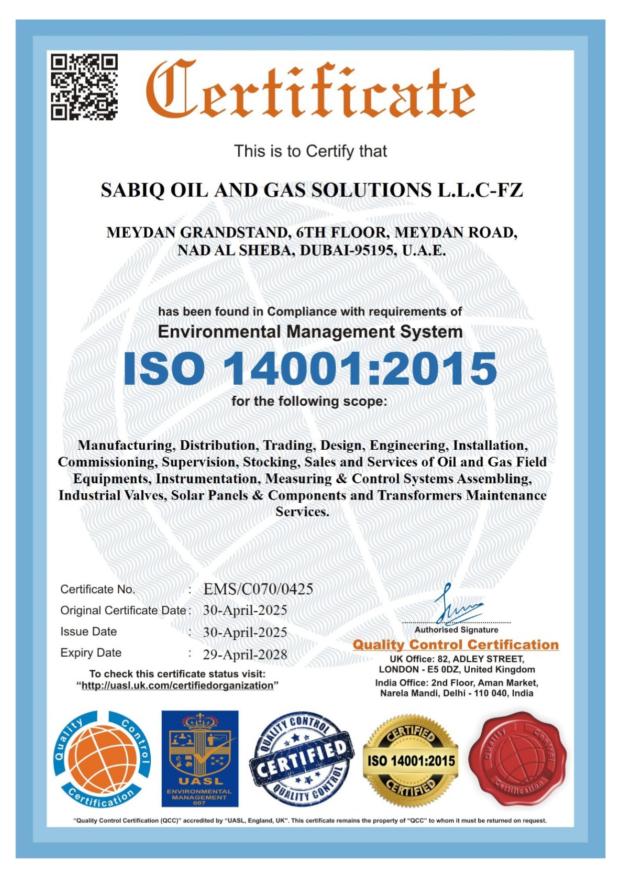 ISO 14001 Certificate
