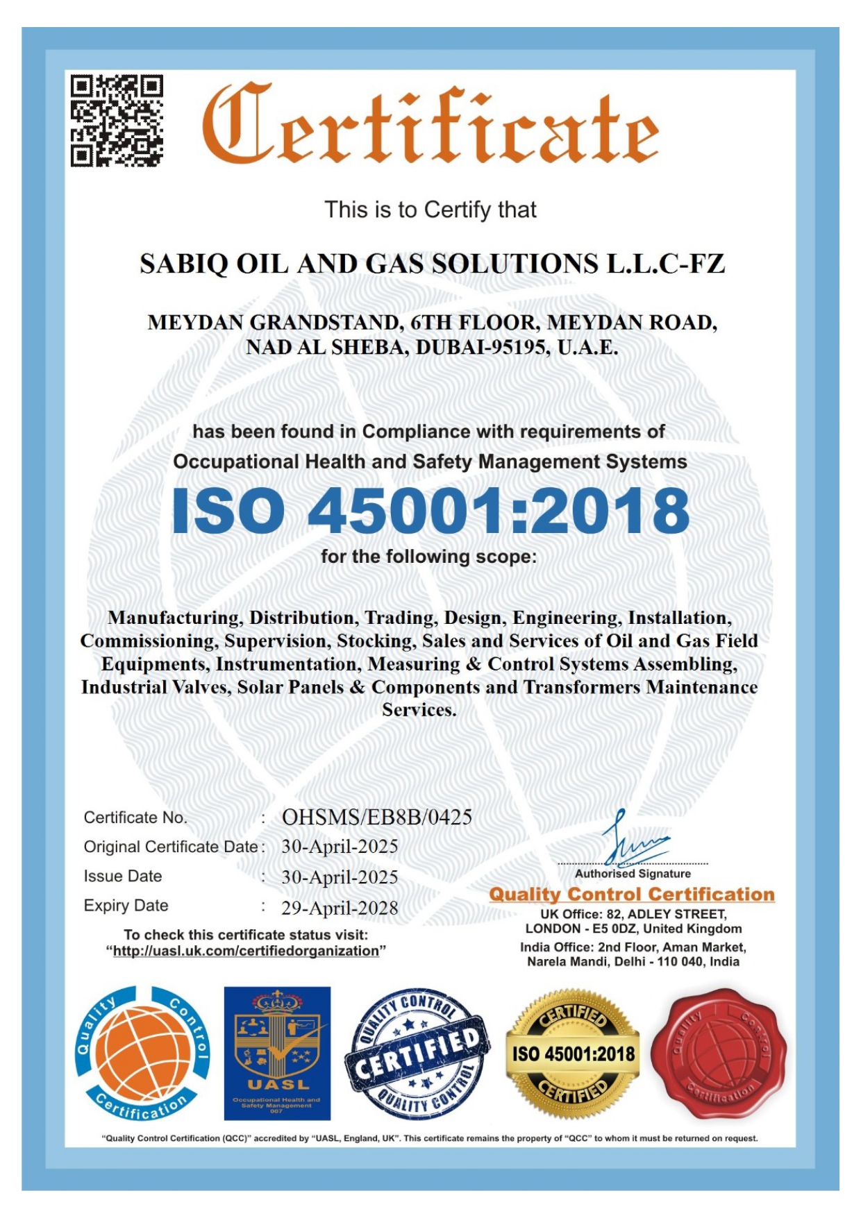 ISO 45001 Certificate