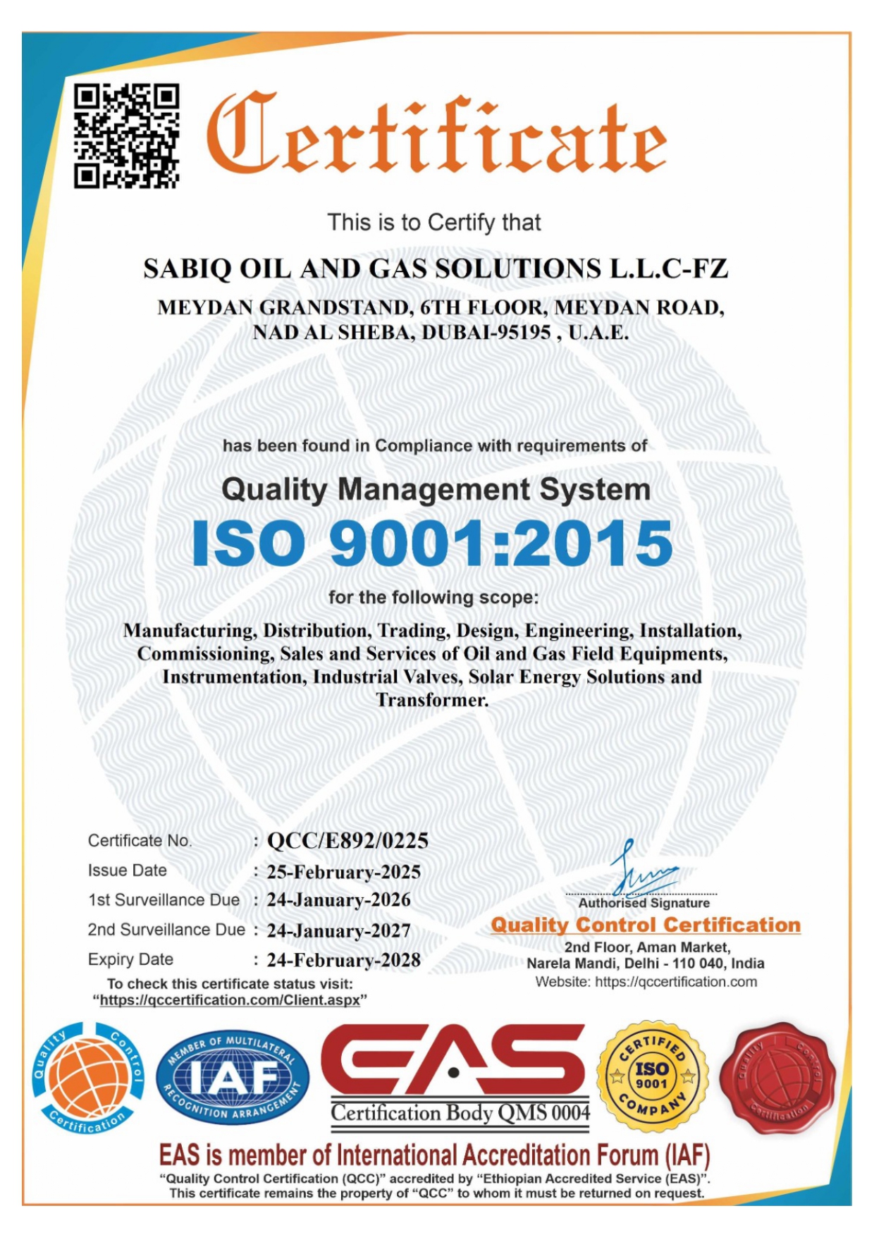 ISO 9001 Certificate